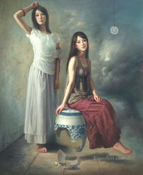 azul y blanco 2 niña china Pinturas al óleo